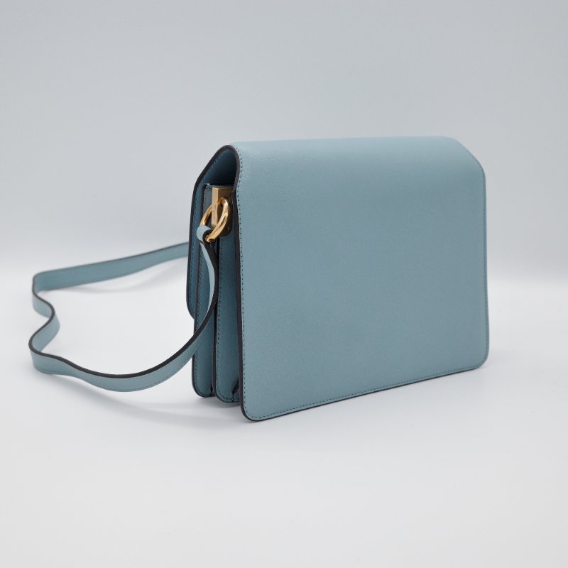 （ 很新很美 💙多分層）Salvatore Ferragamo 菲拉格慕 Joanne 淺藍色 光面小牛皮 翻蓋包 斜背包 風琴包-3