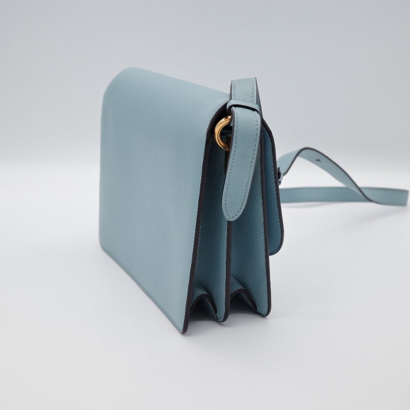 （ 很新很美 💙多分層）Salvatore Ferragamo 菲拉格慕 Joanne 淺藍色 光面小牛皮 翻蓋包 斜背包 風琴包-5