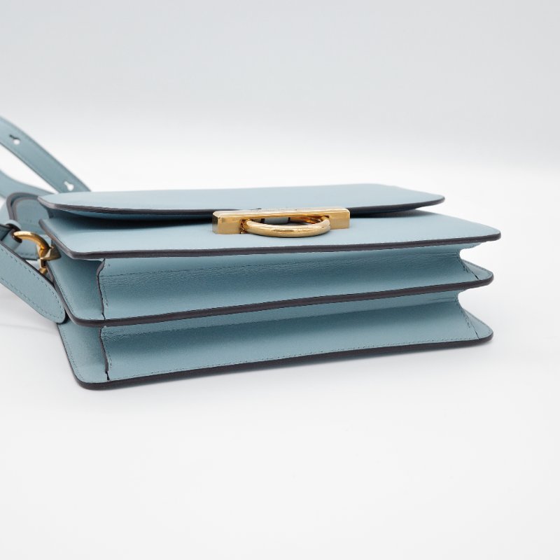 （ 很新很美 💙多分層）Salvatore Ferragamo 菲拉格慕 Joanne 淺藍色 光面小牛皮 翻蓋包 斜背包 風琴包-6