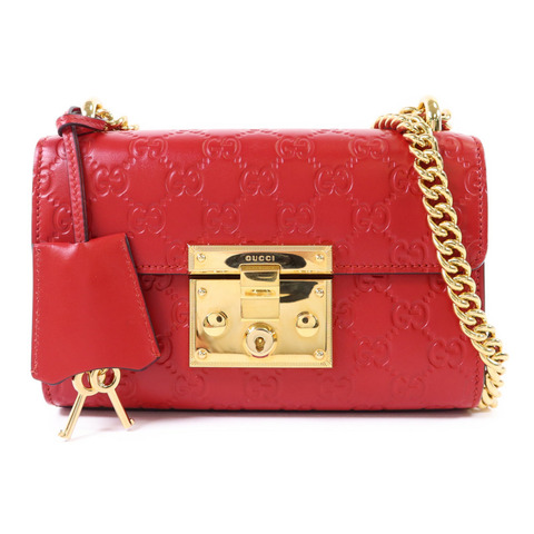 GUCCI 牛皮皮革Padlock GG金扣鏈帶肩背袋