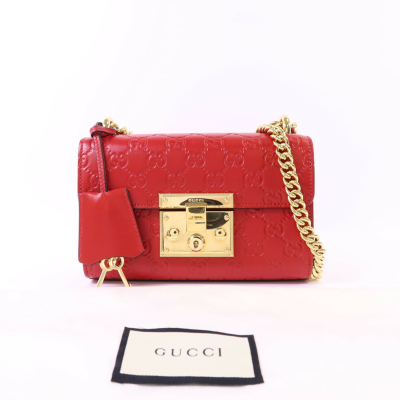 GUCCI 牛皮皮革Padlock GG金扣鏈帶肩背袋-10
