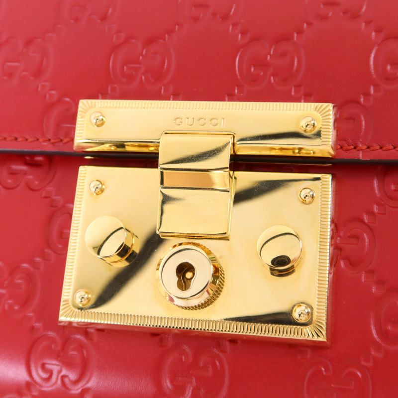 GUCCI 牛皮皮革Padlock GG金扣鏈帶肩背袋-11