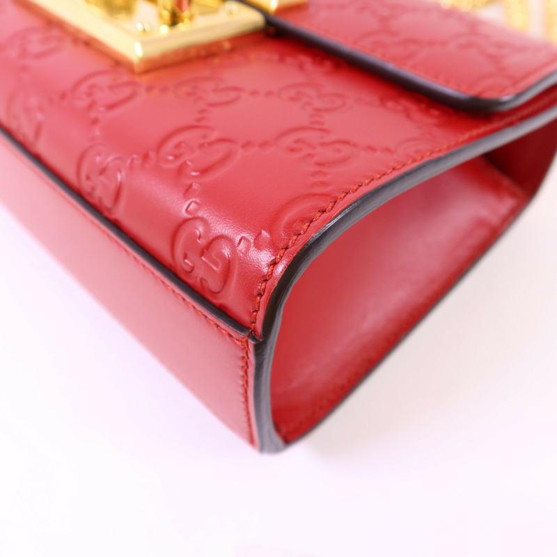 GUCCI 牛皮皮革Padlock GG金扣鏈帶肩背袋-13