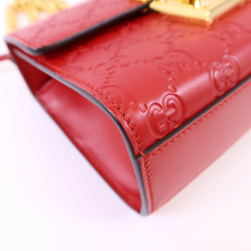 GUCCI 牛皮皮革Padlock GG金扣鏈帶肩背袋-14