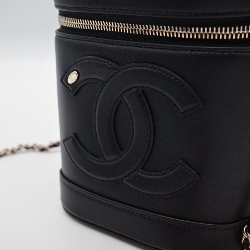 Chanel 香奈兒 CC Mania 黑色 羊皮 化妝包-10