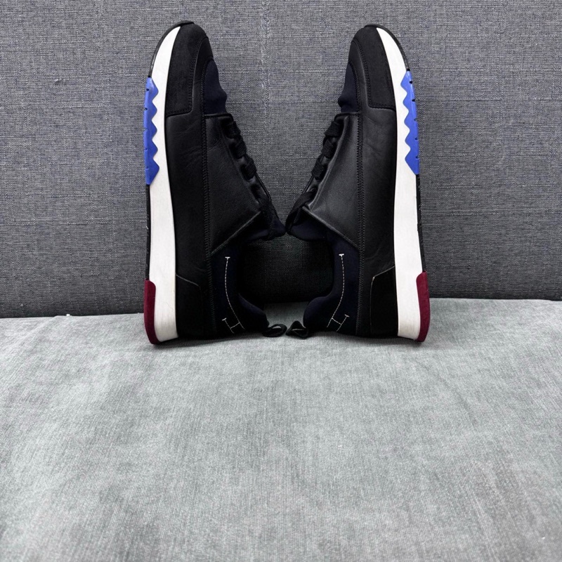 98新 Hermes/愛馬仕 黑色拼皮紅藍底運動鞋 40碼-3