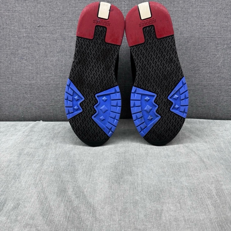 98新 Hermes/愛馬仕 黑色拼皮紅藍底運動鞋 40碼-14
