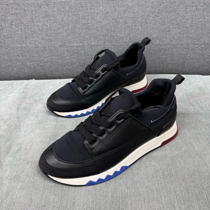 98新 Hermes/愛馬仕 黑色拼皮紅藍底運動鞋 40碼-15