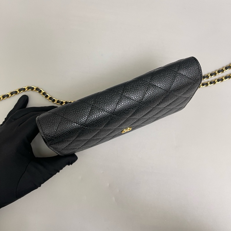 保卡款！ Chanel 香奈兒牛皮荔枝紋 WOC 黑金-5