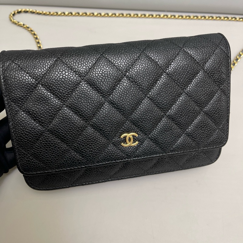 保卡款！ Chanel 香奈兒牛皮荔枝紋 WOC 黑金-6