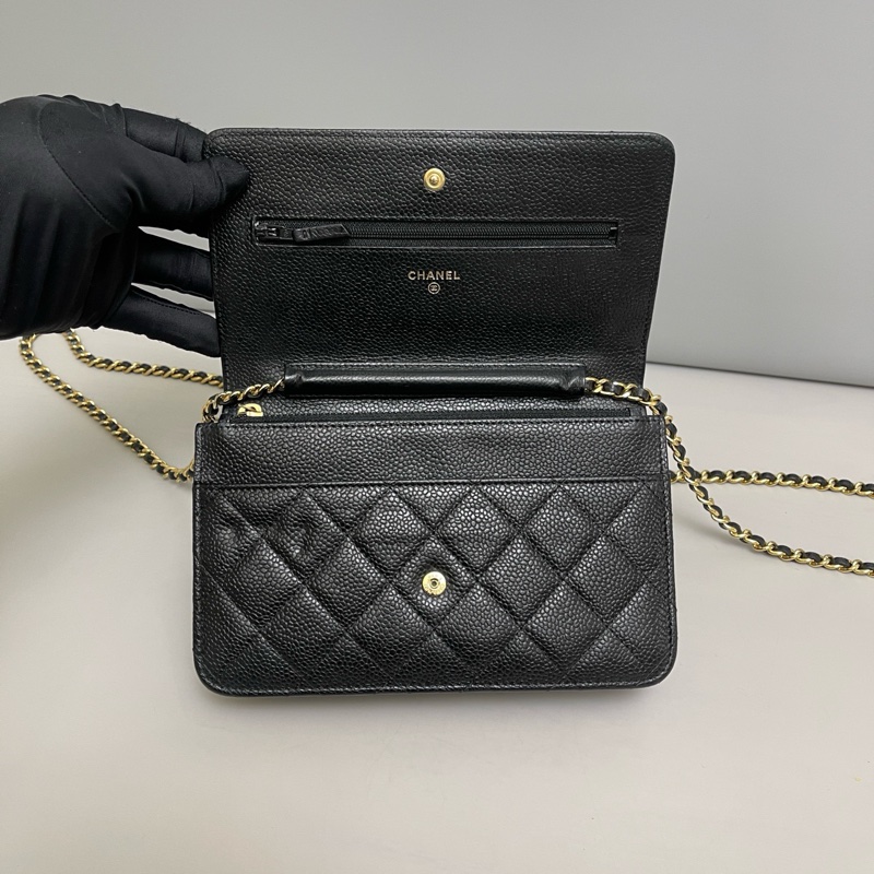 保卡款！ Chanel 香奈兒牛皮荔枝紋 WOC 黑金-7