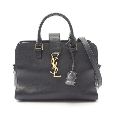 SAINT LAURENT PARIS Monogram Baby Cabas 肩斜背包，黑色皮革