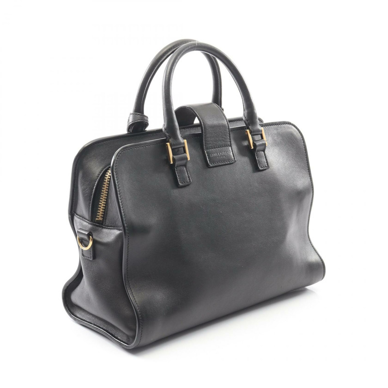 SAINT LAURENT PARIS Monogram Baby Cabas 肩斜背包，黑色皮革-1