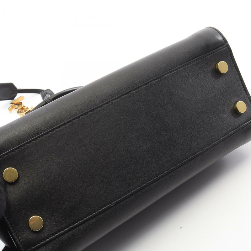 SAINT LAURENT PARIS Monogram Baby Cabas 肩斜背包，黑色皮革-5