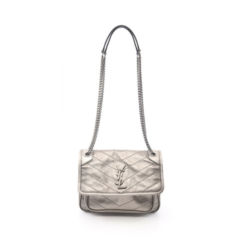 SAINT LAURENT PARIS Niki Baby 鏈條單肩包 6331600EN04 皮革 灰色 二手
