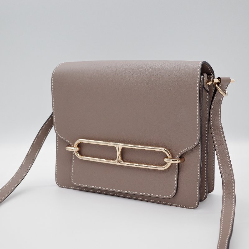 Hermès愛馬仕Roulis 23 大象灰 牛皮 金扣 斜背 豬鼻子包-1