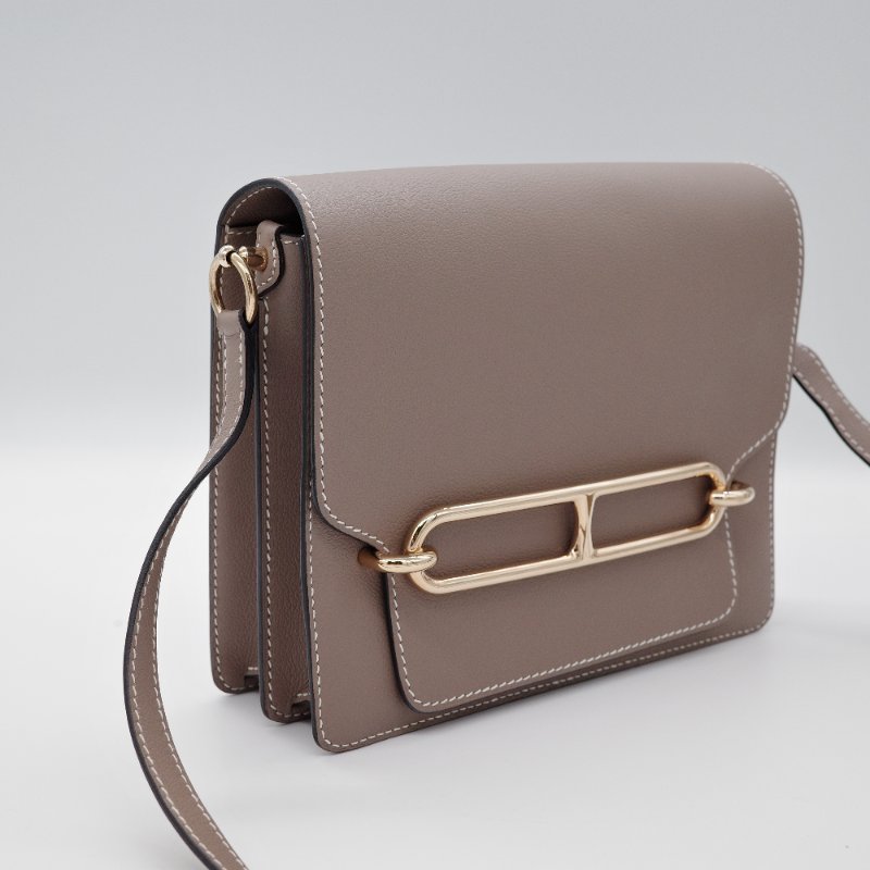 Hermès愛馬仕Roulis 23 大象灰 牛皮 金扣 斜背 豬鼻子包-2