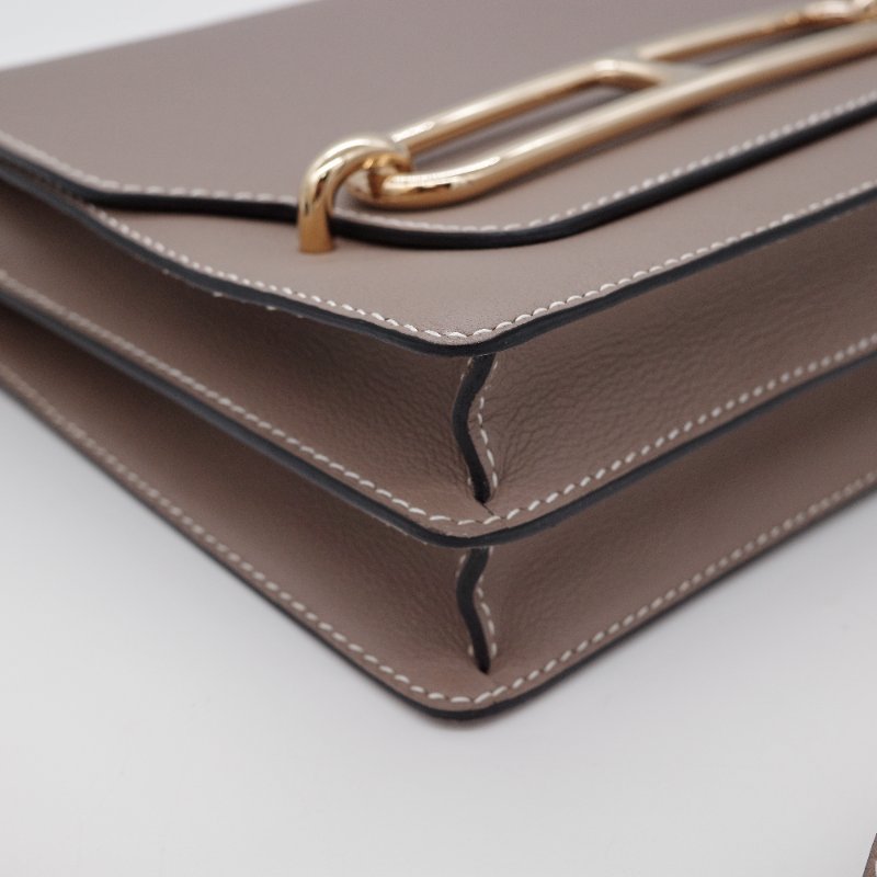 Hermès愛馬仕Roulis 23 大象灰 牛皮 金扣 斜背 豬鼻子包-7