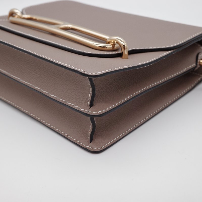 Hermès愛馬仕Roulis 23 大象灰 牛皮 金扣 斜背 豬鼻子包-8