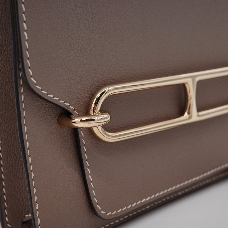 Hermès愛馬仕Roulis 23 大象灰 牛皮 金扣 斜背 豬鼻子包-9