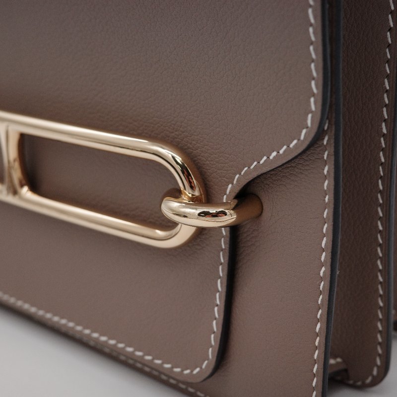 Hermès愛馬仕Roulis 23 大象灰 牛皮 金扣 斜背 豬鼻子包-10