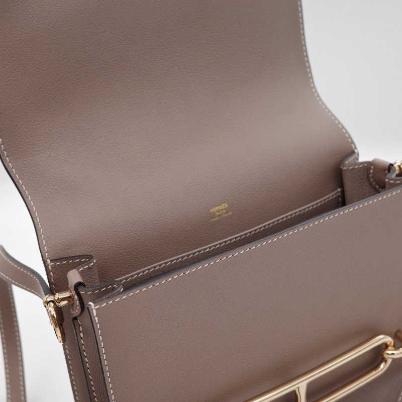 Hermès愛馬仕Roulis 23 大象灰 牛皮 金扣 斜背 豬鼻子包-13