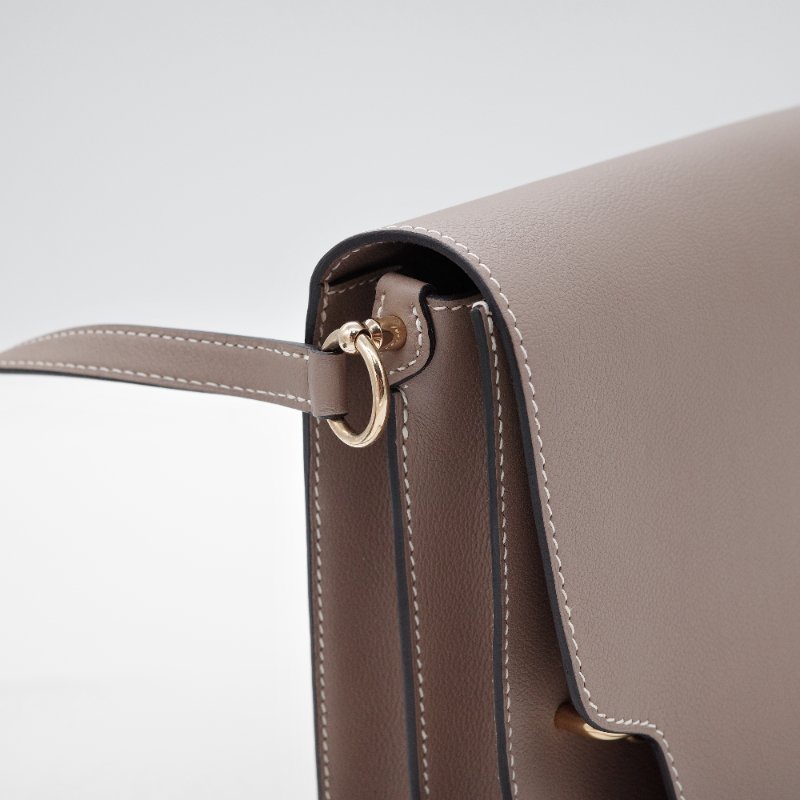 Hermès愛馬仕Roulis 23 大象灰 牛皮 金扣 斜背 豬鼻子包-14