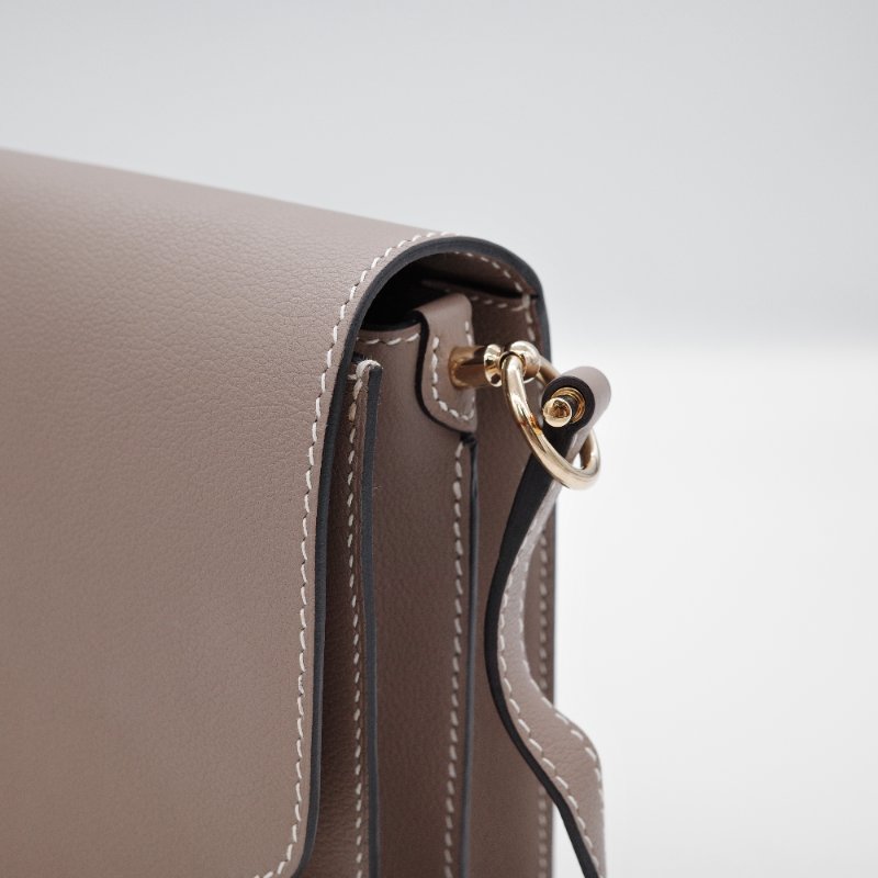 Hermès愛馬仕Roulis 23 大象灰 牛皮 金扣 斜背 豬鼻子包-15