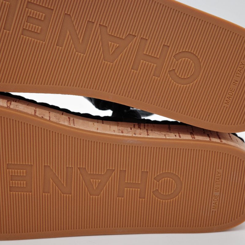 Chanel香奈兒 黑色菱格紋 羊皮 編織繩涼鞋-9