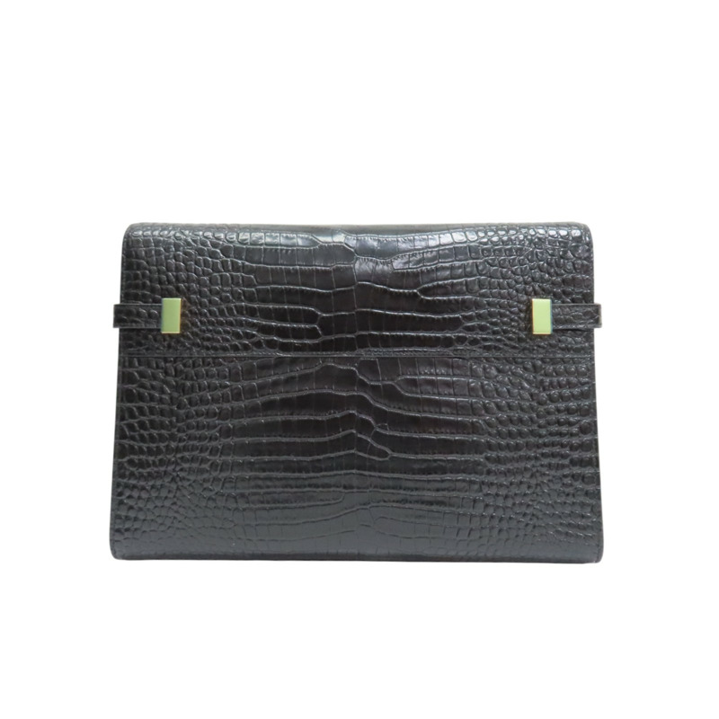 黑色 鱷魚壓紋牛皮 Manhattan 肩背包【SAINT LAURENT 聖羅蘭】 579271-1