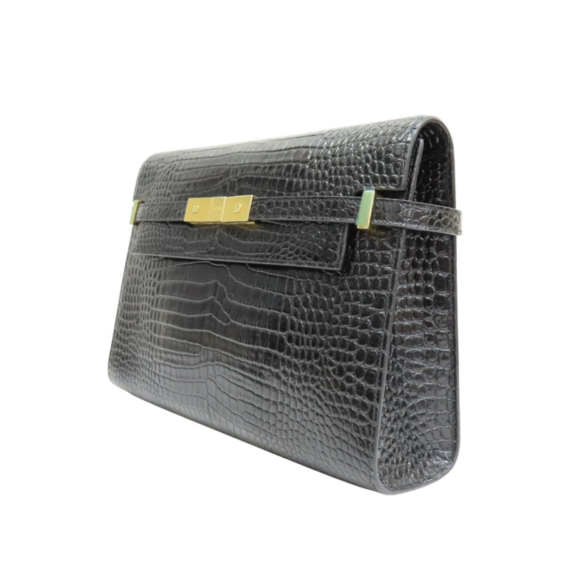 黑色 鱷魚壓紋牛皮 Manhattan 肩背包【SAINT LAURENT 聖羅蘭】 579271-2