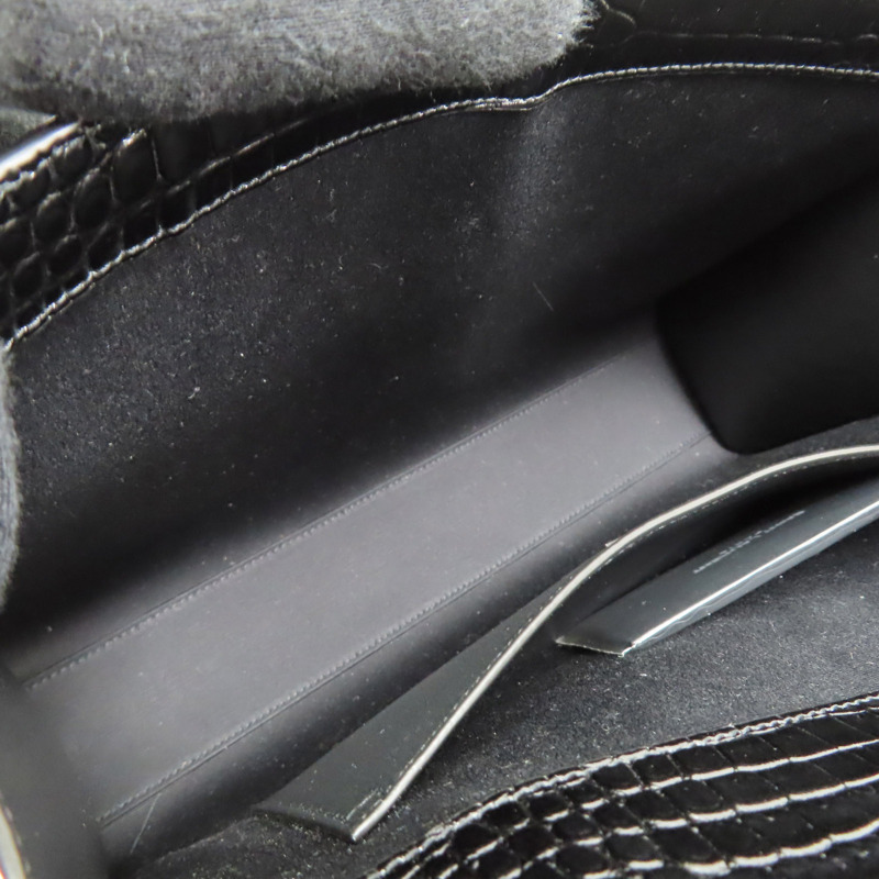 黑色 鱷魚壓紋牛皮 Manhattan 肩背包【SAINT LAURENT 聖羅蘭】 579271-5