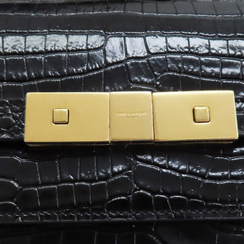 黑色 鱷魚壓紋牛皮 Manhattan 肩背包【SAINT LAURENT 聖羅蘭】 579271-6