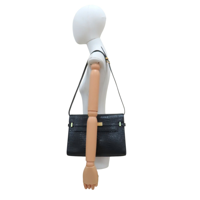 黑色 鱷魚壓紋牛皮 Manhattan 肩背包【SAINT LAURENT 聖羅蘭】 579271-9