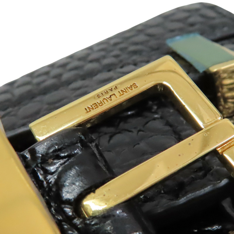 黑色 鱷魚壓紋牛皮 Manhattan 肩背包【SAINT LAURENT 聖羅蘭】 579271-14