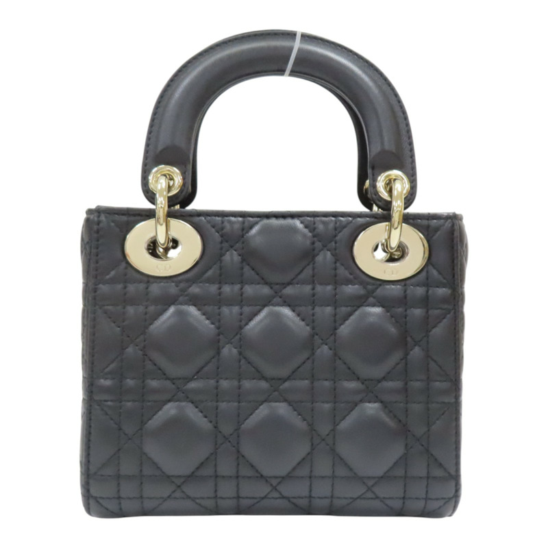 黑色 籐格紋 羊皮 Lady Dior Mini 兩用包【Dior 迪奧】 M0505ONGE-1