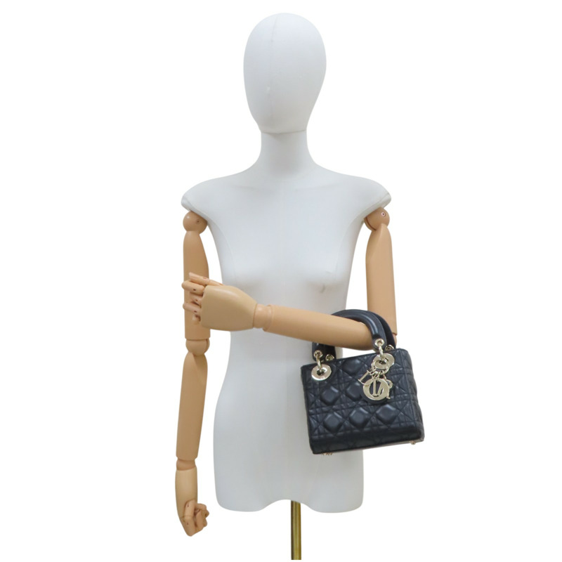 黑色 籐格紋 羊皮 Lady Dior Mini 兩用包【Dior 迪奧】 M0505ONGE-8