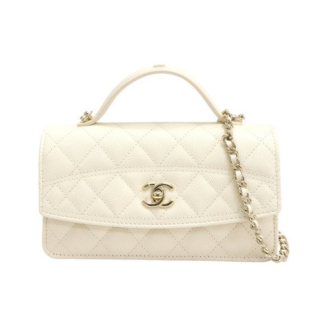 米白色 荔枝紋牛皮 WOC鏈帶 肩背包 金扣【CHANEL 香奈兒】 AP4402