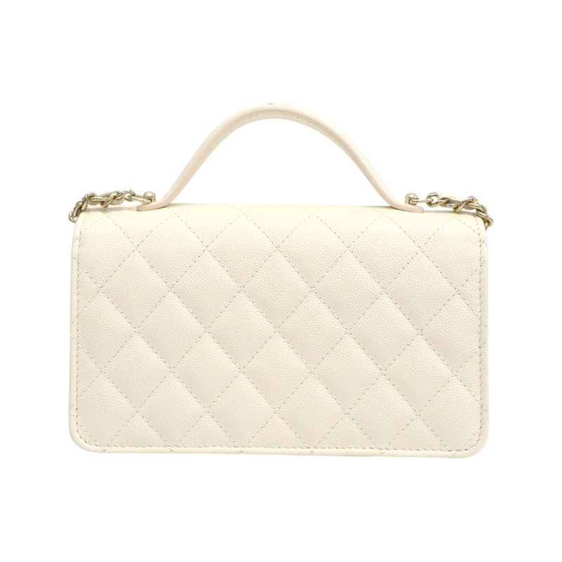 米白色 荔枝紋牛皮 WOC鏈帶 肩背包 金扣【CHANEL 香奈兒】 AP4402-1