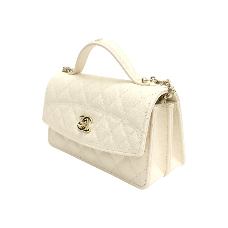 米白色 荔枝紋牛皮 WOC鏈帶 肩背包 金扣【CHANEL 香奈兒】 AP4402-2