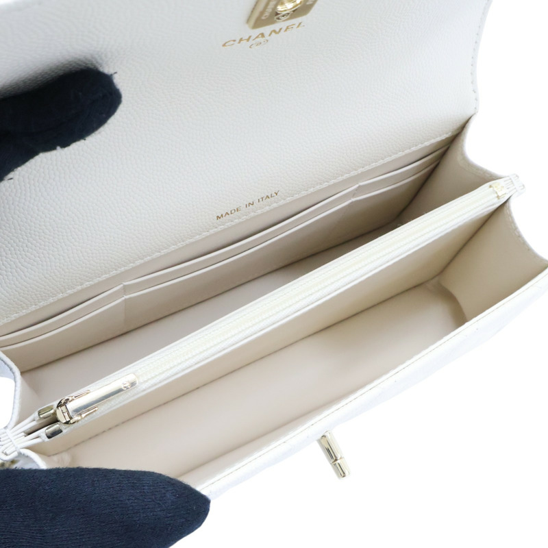 米白色 荔枝紋牛皮 WOC鏈帶 肩背包 金扣【CHANEL 香奈兒】 AP4402-4