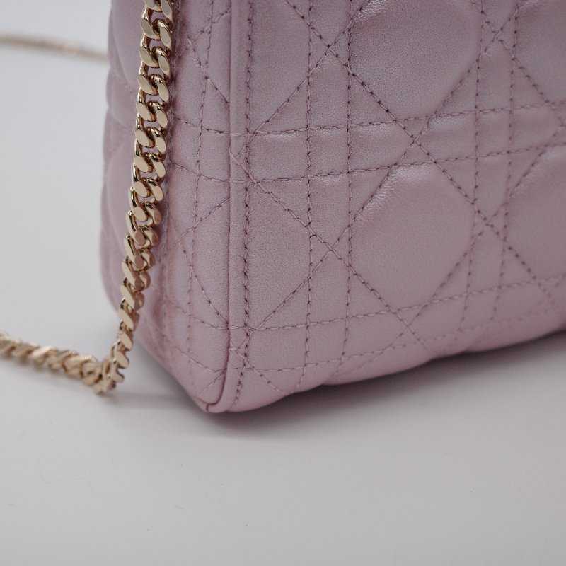 Dior迪奧 Mini Lady Dior 珍珠粉色 光澤羊皮 迷你手提包 斜背包-9