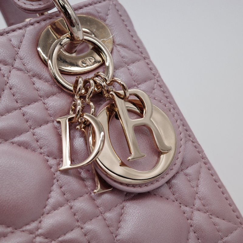 Dior迪奧 Mini Lady Dior 珍珠粉色 光澤羊皮 迷你手提包 斜背包-13