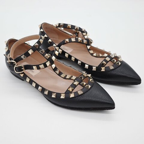 Valentino 華倫天奴 Rockstud 黑色 牛皮 鉚釘平底芭蕾舞鞋