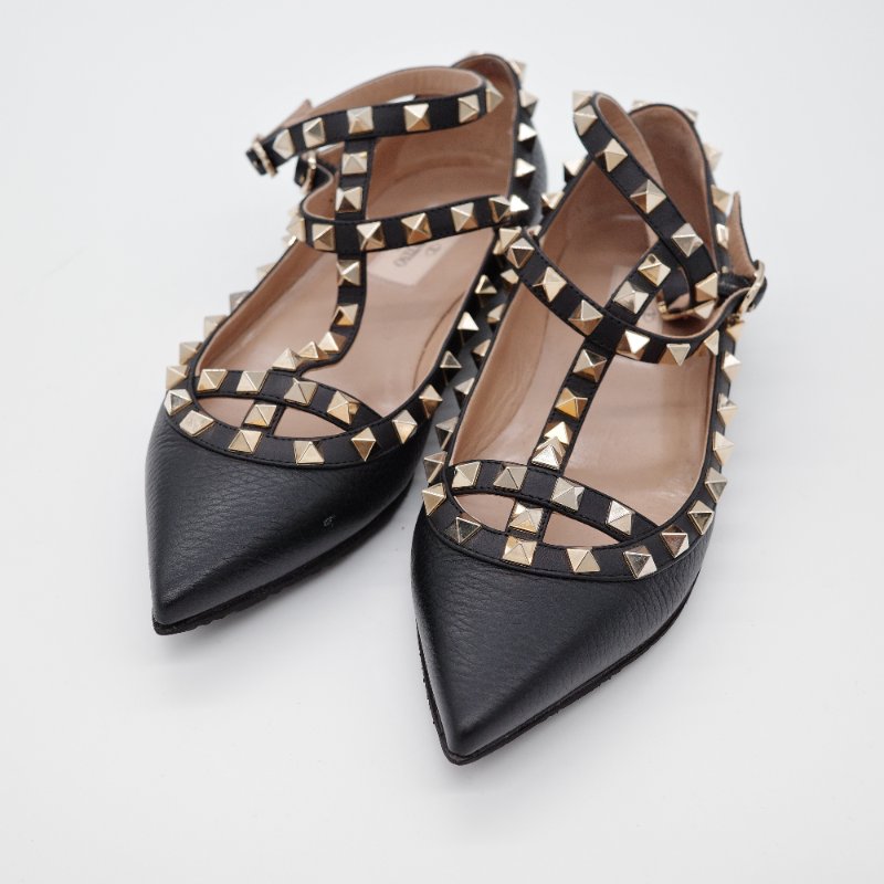 Valentino 華倫天奴 Rockstud 黑色 牛皮 鉚釘平底芭蕾舞鞋-2