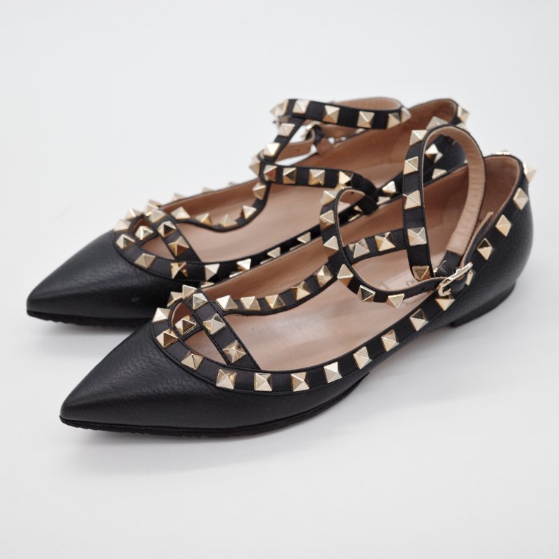 Valentino 華倫天奴 Rockstud 黑色 牛皮 鉚釘平底芭蕾舞鞋-3