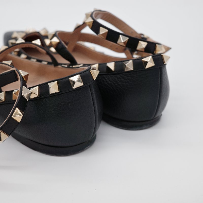 Valentino 華倫天奴 Rockstud 黑色 牛皮 鉚釘平底芭蕾舞鞋-7