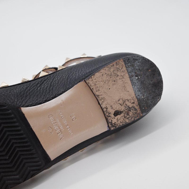 Valentino 華倫天奴 Rockstud 黑色 牛皮 鉚釘平底芭蕾舞鞋-9