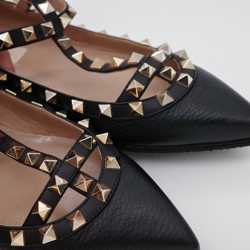 Valentino 華倫天奴 Rockstud 黑色 牛皮 鉚釘平底芭蕾舞鞋-12