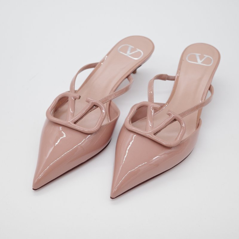 Valentino 華倫天奴 VLogo Signature 裸粉色漆皮 4 公分 穆勒鞋-0